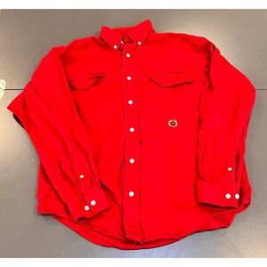 Merona Button Down Shirt Mens Large Red Good Cotton Long Sleeve Crest Logo